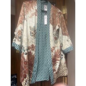 Chicos Reversible Kimono Style Jacket Green/brown Size 2 NWT